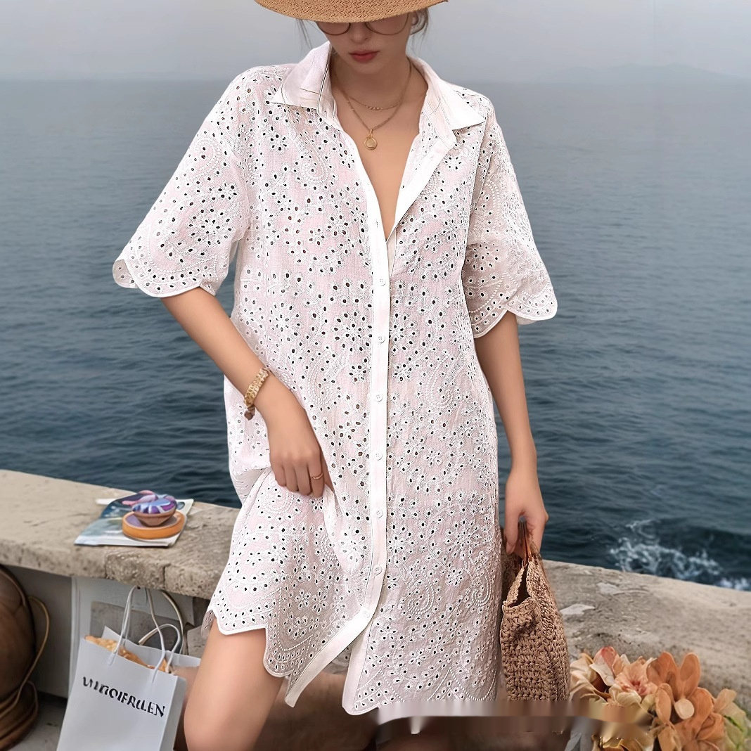 Hollow Cardigan Fashion Short Sleeve Dress