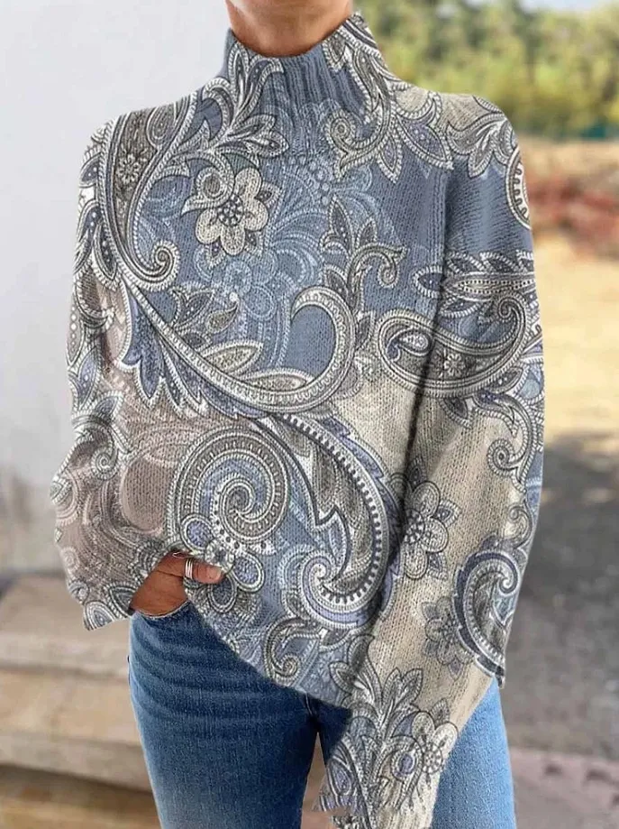 3D Color Matching Pattern Floral Print Long Sleeve Pullover - 2 Models E077