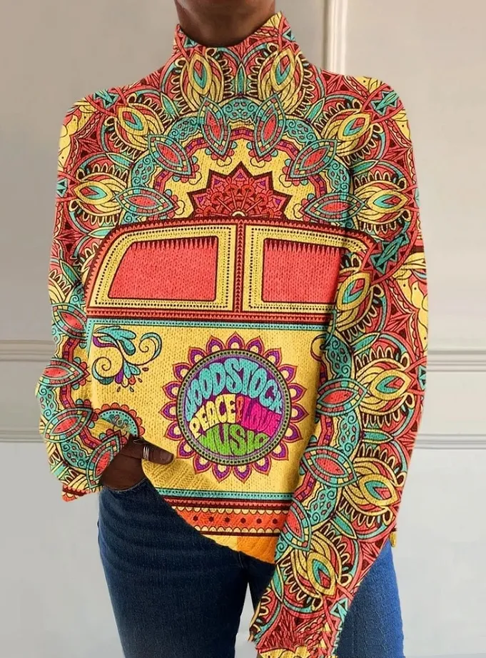 3D Color Matching Pattern Floral Print Long Sleeve Pullover - 4 Models E077