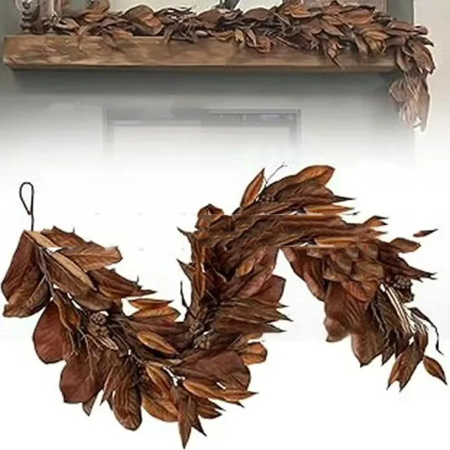 Brown Wood Orchid Leaf Garland Christmas Magnolia Leaf Garland 180Cm - Shop at LoveMi