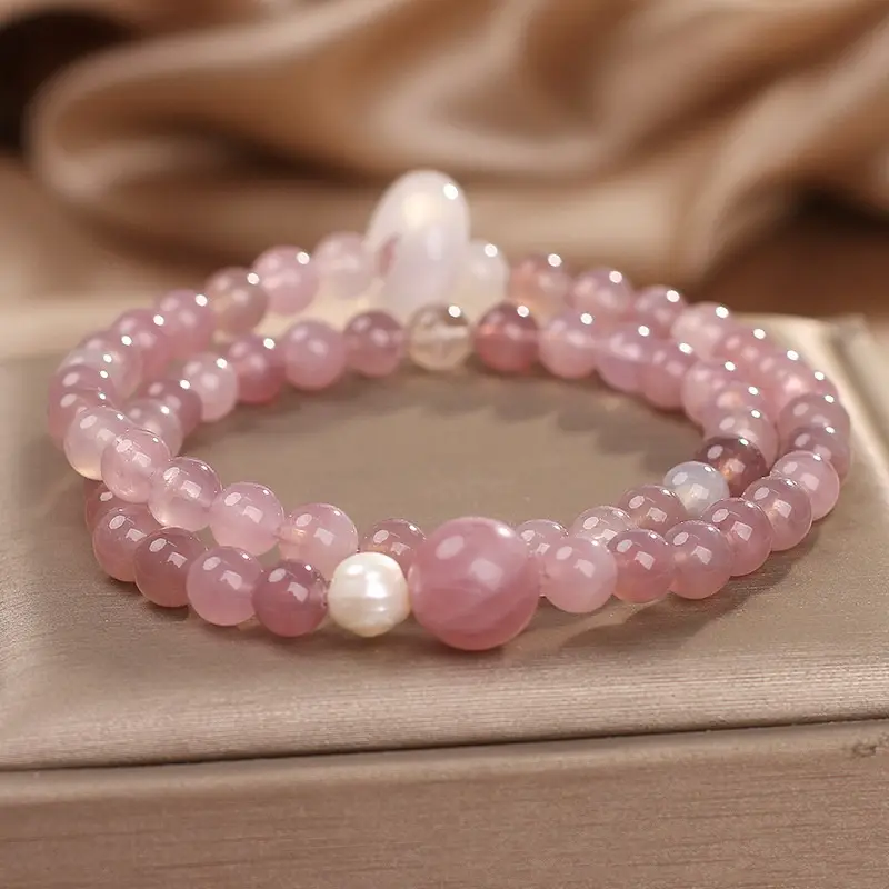 Natural Pink Crystal Flexible Ring Bracelet Women's Light Luxury