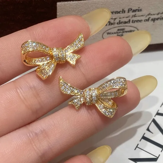 Zircon Niche Design Minimalist Bowknot Temperament Earrings Silver Needle Gold - Shop at LoveMi