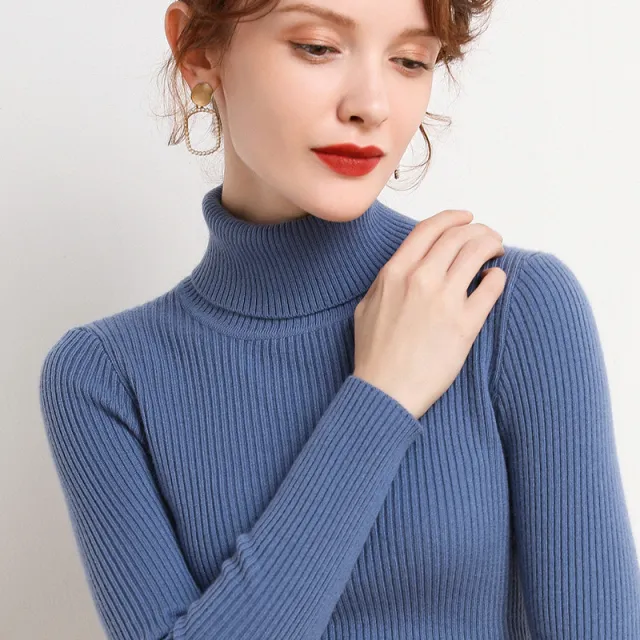New Sweater Women's Turtleneck Pullover Slim Bottoming Shirt Thickened Haze Blue - Shop at LoveMi