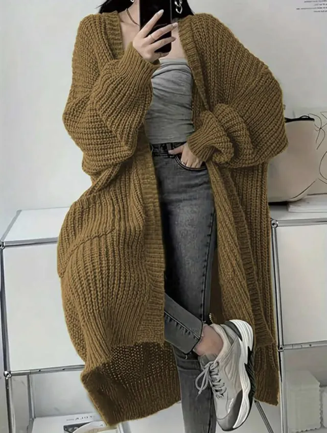 Autumn And Winter Long Sweater Women's Loose All matching Base Long sleeved Knitted Cardigan Olive - Shop at LoveMi
