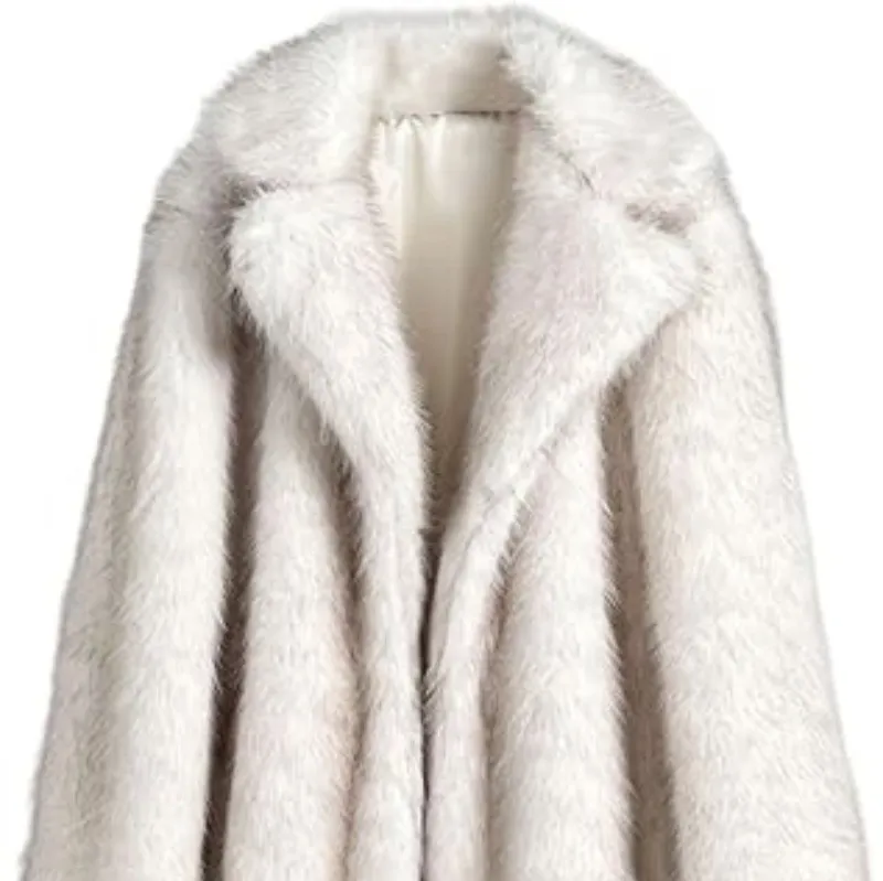 Extended Women's Clothing Imitation Fox Fur Warm Winter Coat - White