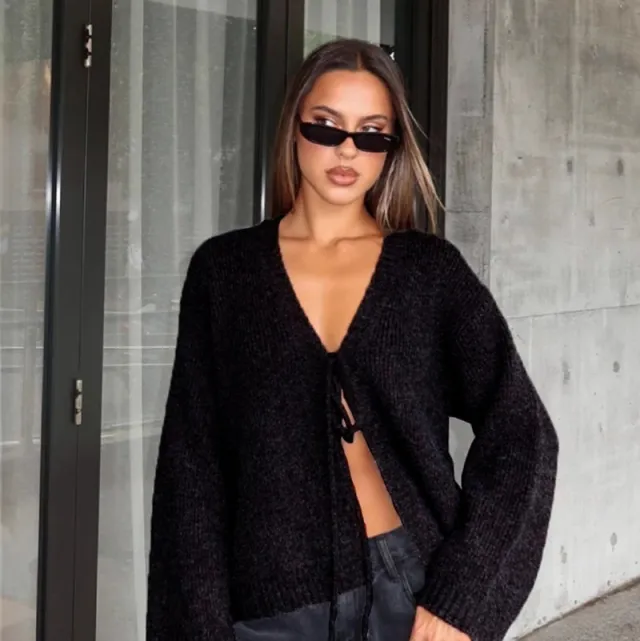 New Solid Color Sexy V neck Slim Handmade Tie front Top Women Black - Shop at LoveMi
