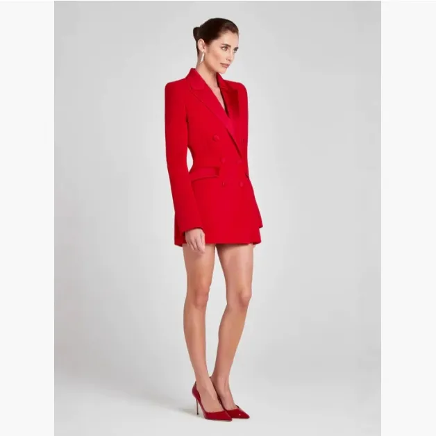 Autumn Party Commuter White Satin Suit Large Coat Outerwear Fashion Trend Red - Shop at LoveMi