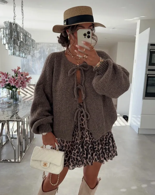 Loose Cardigan Sweater Women's Three quarter Sleeve Coat Brown - Shop at LoveMi