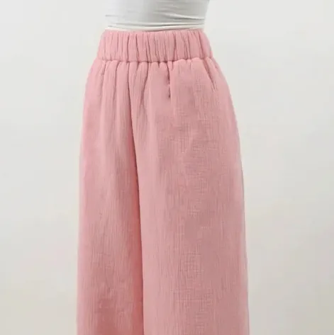 Large Size Summer Silk Ice Wide Leg Pants Women's High Waist Slimming Loose Pink - Shop at LoveMi