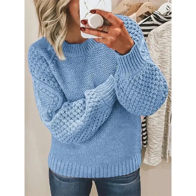 Warm Sweater Versatile Solid Color Outerwear Knitted Pullover For Women Light Blue - Shop at LoveMi