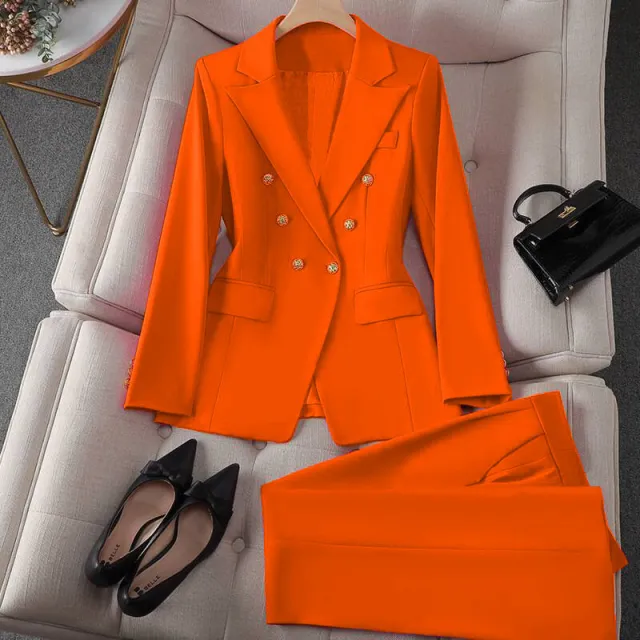 Korean Casual Design Blouse Trouser Suit Orange - Shop at LoveMi
