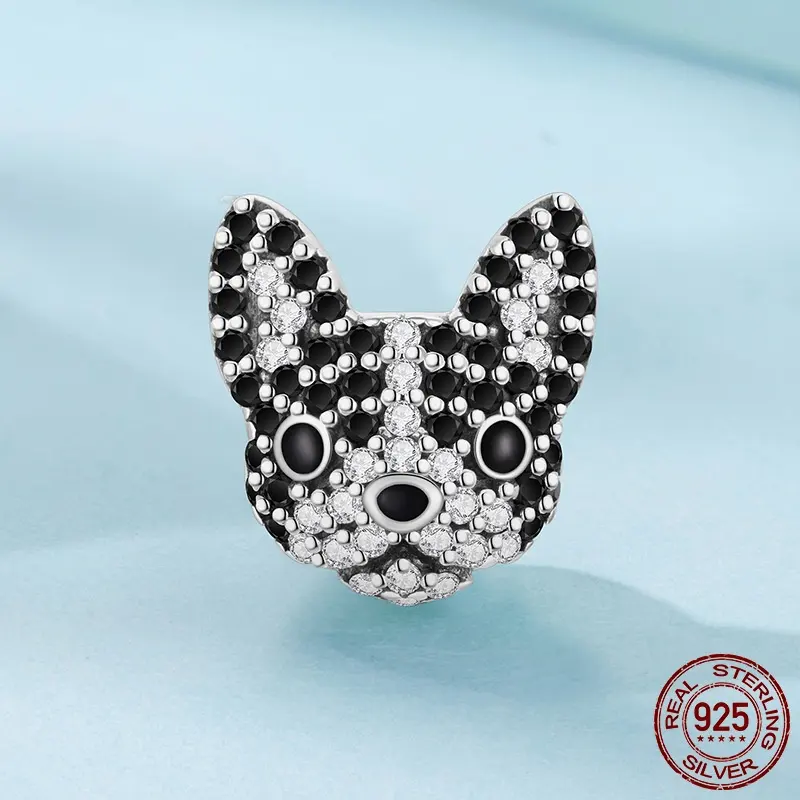 S925 Sterling Silver Boston Dog Bead