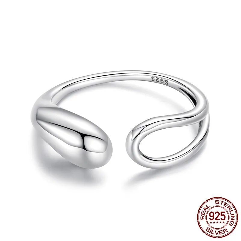 Glossy Water Drop Open Ring S925 Sterling Silver Ring - Bsr681 E