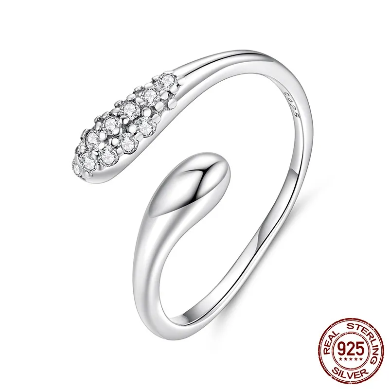 S925 Sterling Silver Water Drop Opening Ring - Bsr680 E
