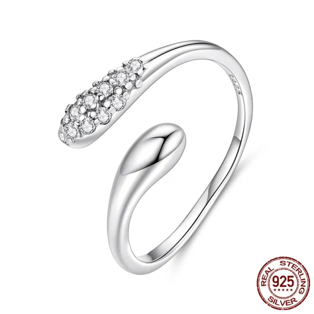 S925 Sterling Silver Water Drop Opening Ring Bsr680 E - Shop at LoveMi