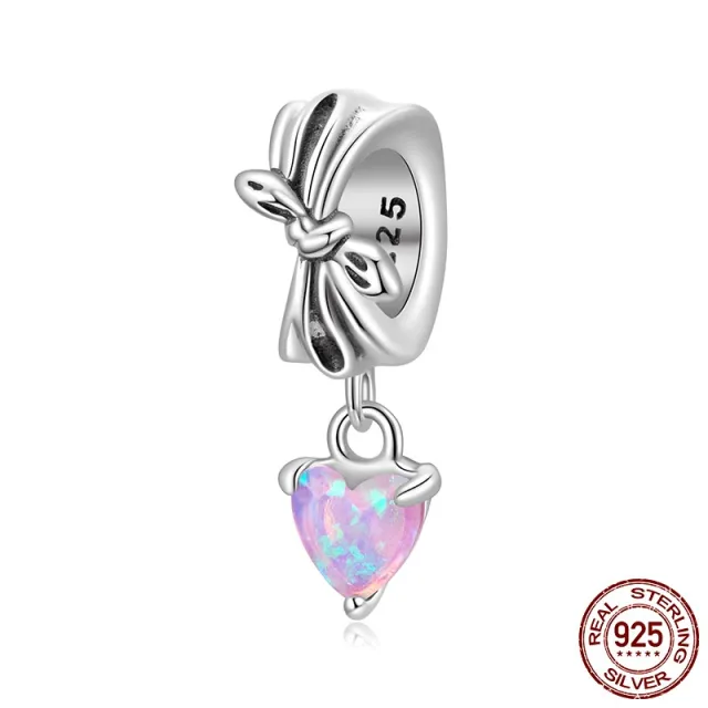 Opal Bow Diy Pendant S925 Loving Heart In Sterling Silver Beaded Scc3105 - Shop at LoveMi