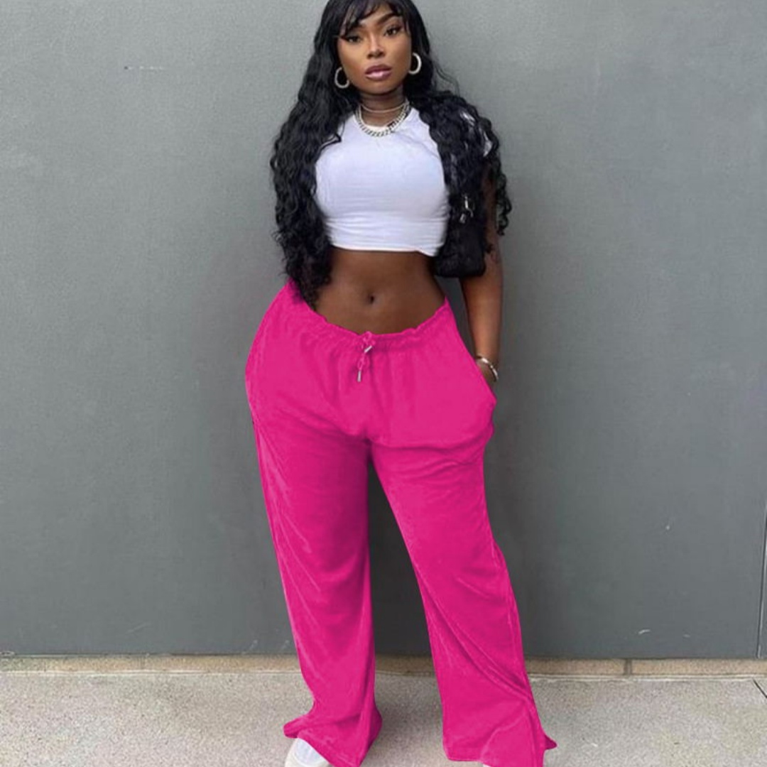 Women's Solid Color Casual Loose Slit Fashionable Wide Leg Pants