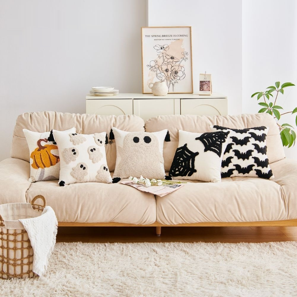 Halloween Ghost Pumpkin Embroidered Pillow Cover — image 1
