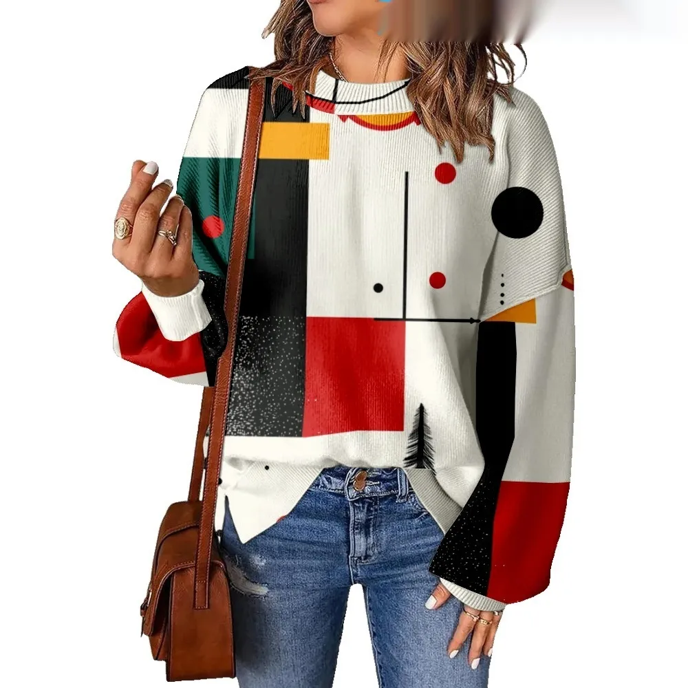 3D Digital Printing Pattern Shading Fashion Trend Round Neck Sweater - E Style-Xs