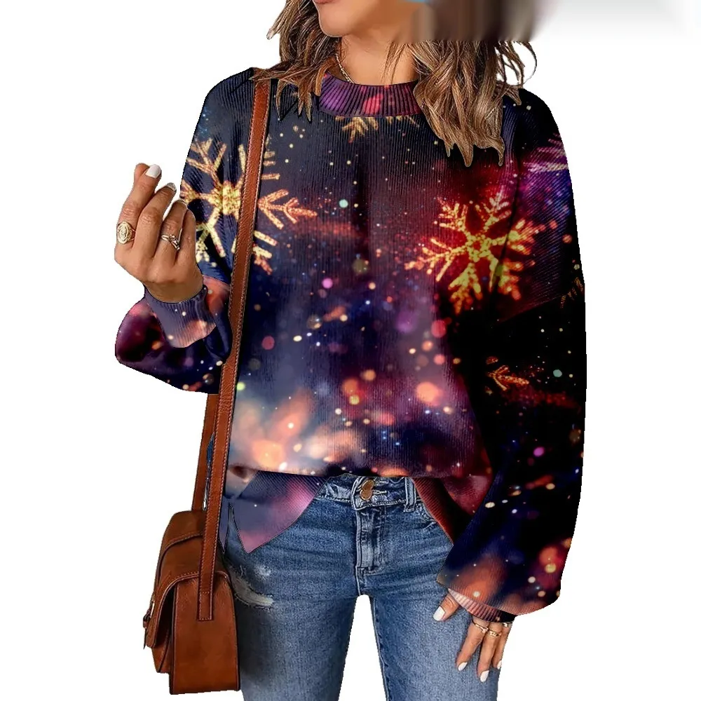 3D Digital Printing Pattern Shading Fashion Trend Round Neck Sweater - Type D-3Xl