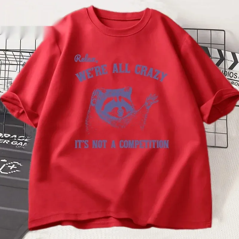 Summer Loose Short Sleeves T-shirt Men's And Women's Round Neck - Red