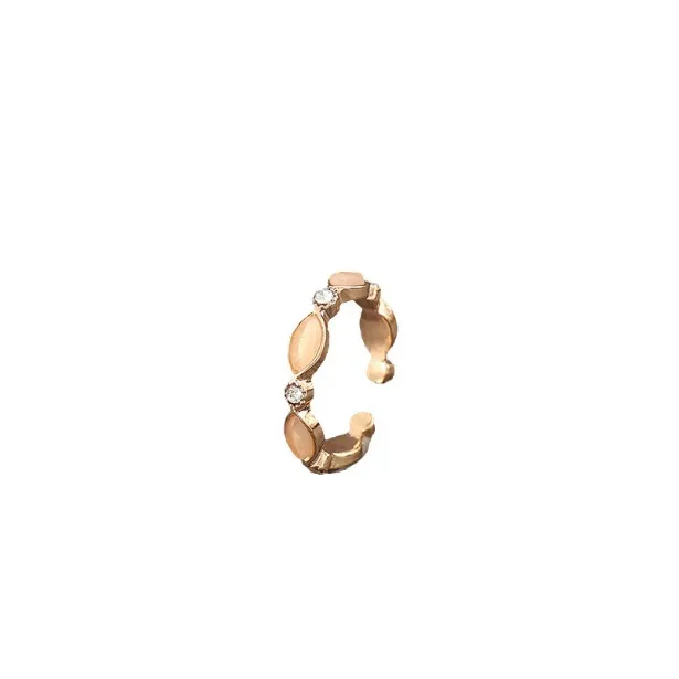 Oval Gemstone Inlaid Alloy Open Adjustable Ring Gold - Shop at LoveMi