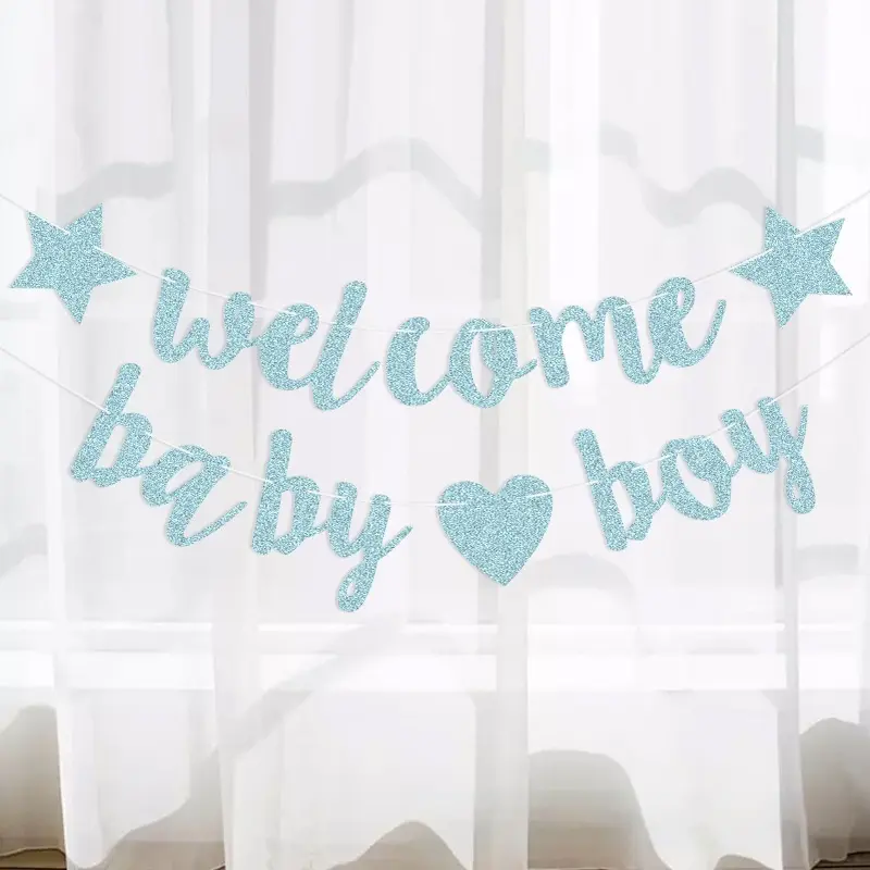 Banner Decorative Flag Five-pointed Star Love Blue Glitter Latte Art