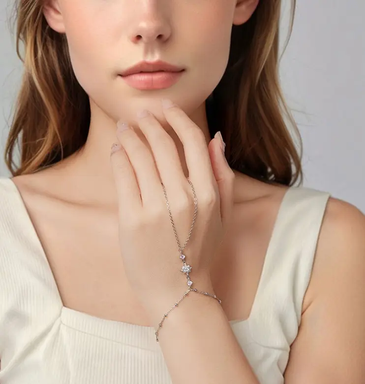S925 Sterling Silver Eight-pointed Stars Ring Bracelet Integrated Chain Simple Personality Star Ornament Cross-border Wholesale