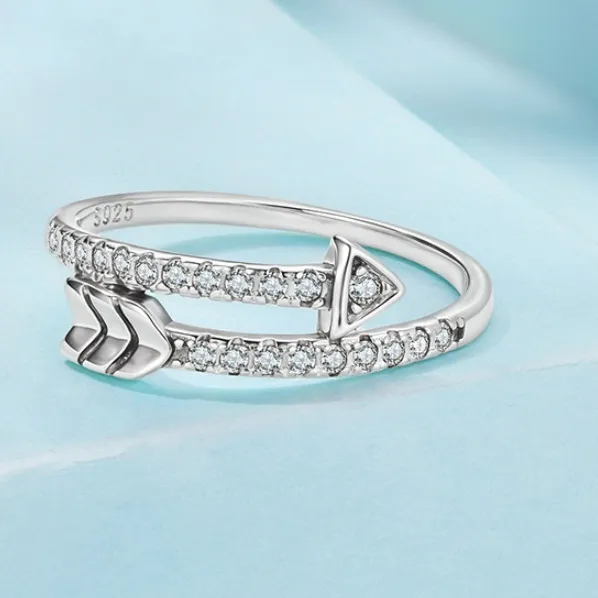 Original Arrow Over Zircon Ring Classic Design - Silver