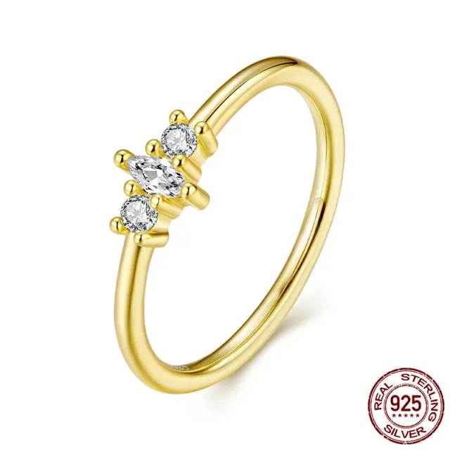 Simple Horse Eye Zircon Fashion S925 Sterling Silver Plated 14K Gold Ring Scr1142 - Shop at LoveMi