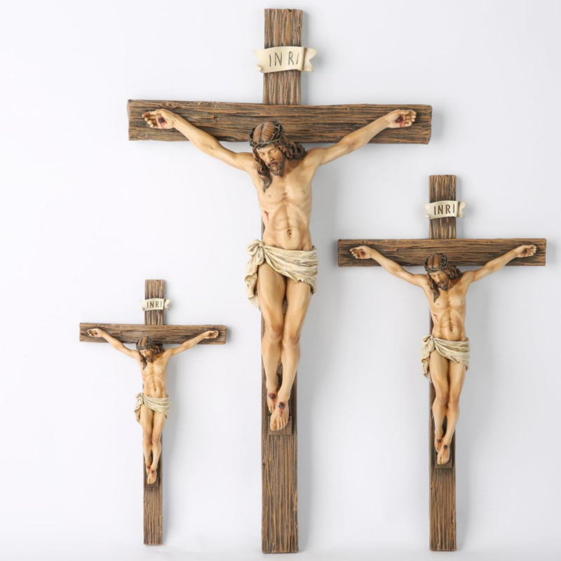 Decorative Setting Featuring Resin Cross Statue