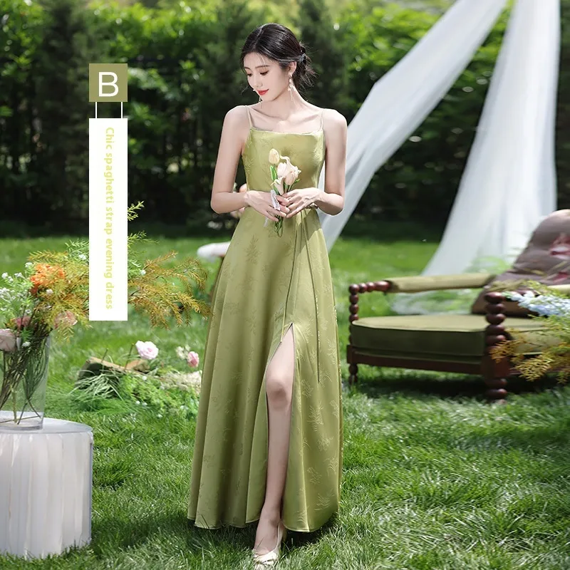 Green National Style Element Bridesmaid Dress - Green B Version Long