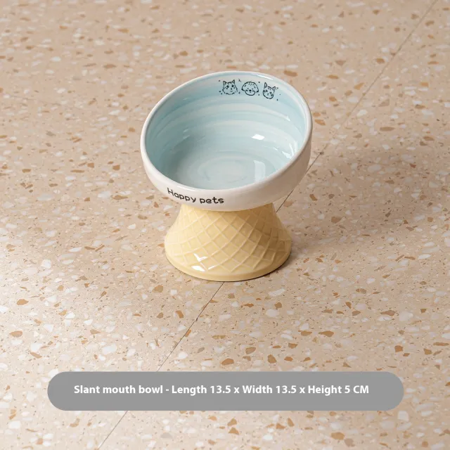 Ceramic High Foot Cat Bowl Neck Protection Not Easy To Knock Over Snack Dish Drinking Water Oblique High Mesh - Shop at LoveMi