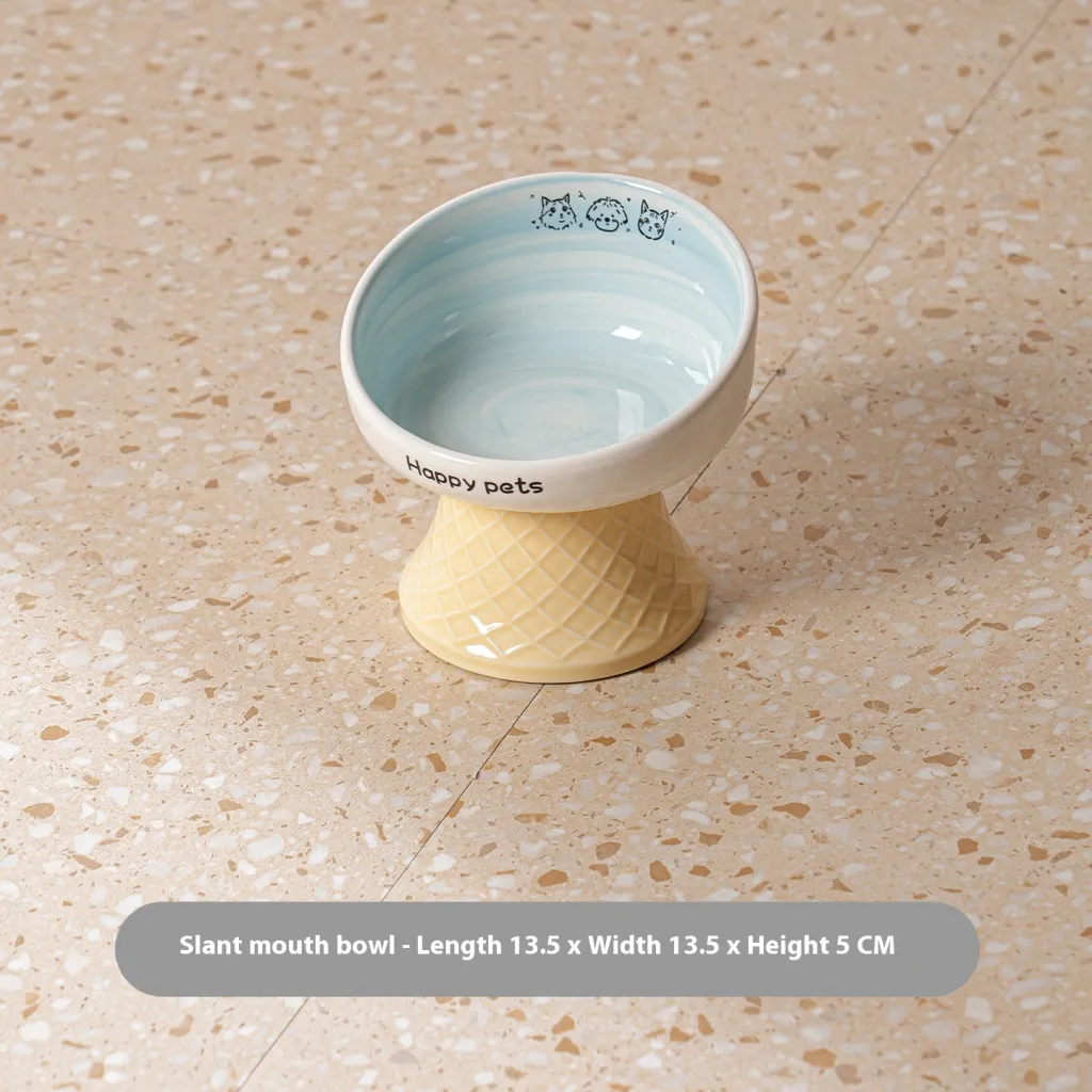 Ceramic High Foot Cat Bowl Neck Protection Not Easy To Knock Over Snack Dish Drinking Water - Oblique High Mesh