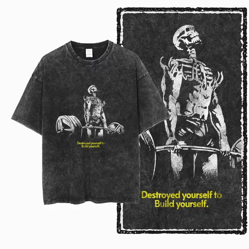 American-style Five-point Washed T-shirt Sleeve Retro