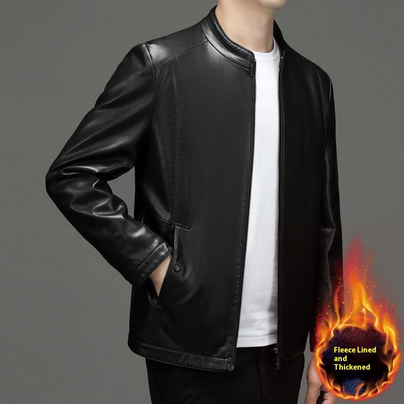 Men's Business Fleece Padded Casual Leather Jacket