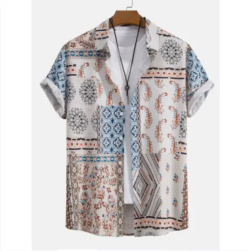 Men's Cardigan Casual Suit 3D Digital Printing Short Sleeve
