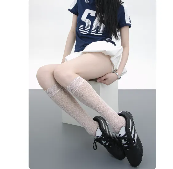Girly Style Candy Lace Stockings Mouth Polka Dot Fishnet Hollow Mid calf Socks Light Pink - Shop at LoveMi