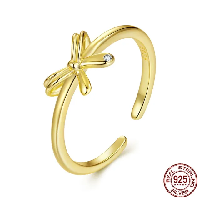 S925 Sterling Silver Bow Open Ring Gold - Shop at LoveMi