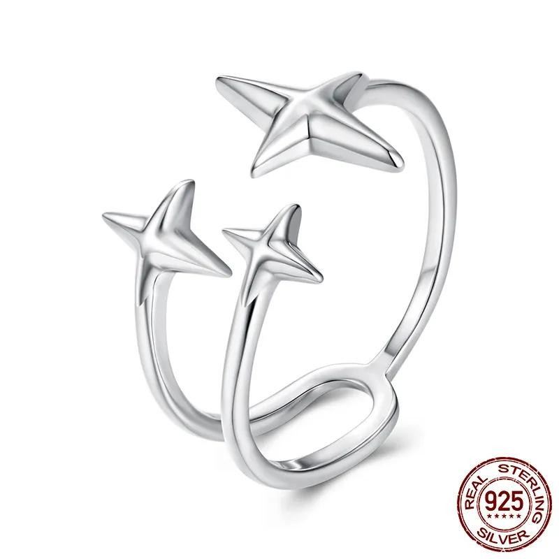 S925 Sterling Silver Shining Star Open Ring - Bsr693 E