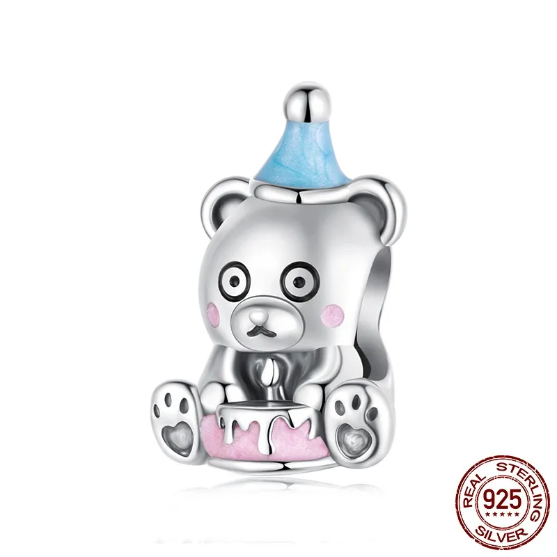 Birthday Cake Bear Diy Bracelet String Beads S925 Sterling Silver Beads - Scc3120