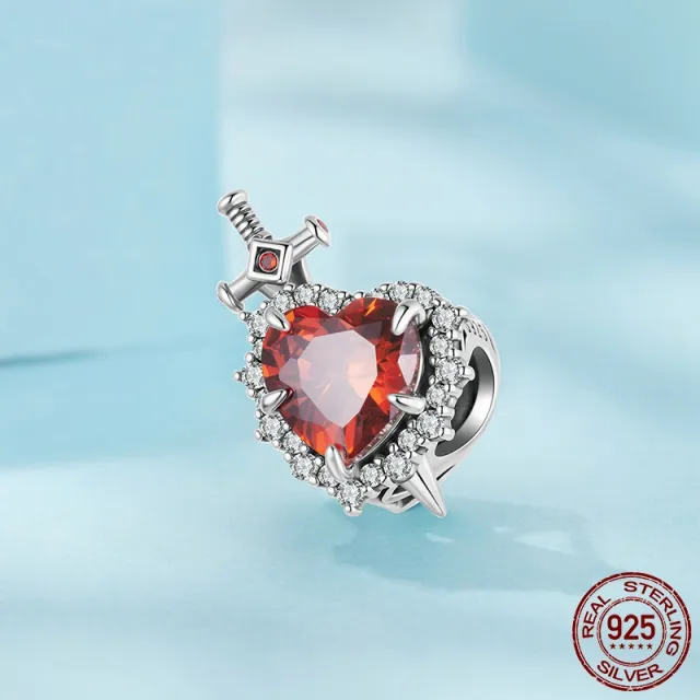 Love Heart Sword Diy Bead Accessories S925 Silver Red Love Beads Scc3123 - Shop at LoveMi