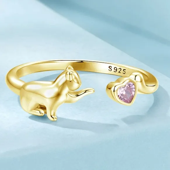 Original Pink Loves And Cats Open Ring Sweet Cute Animal Gold - Shop at LoveMi