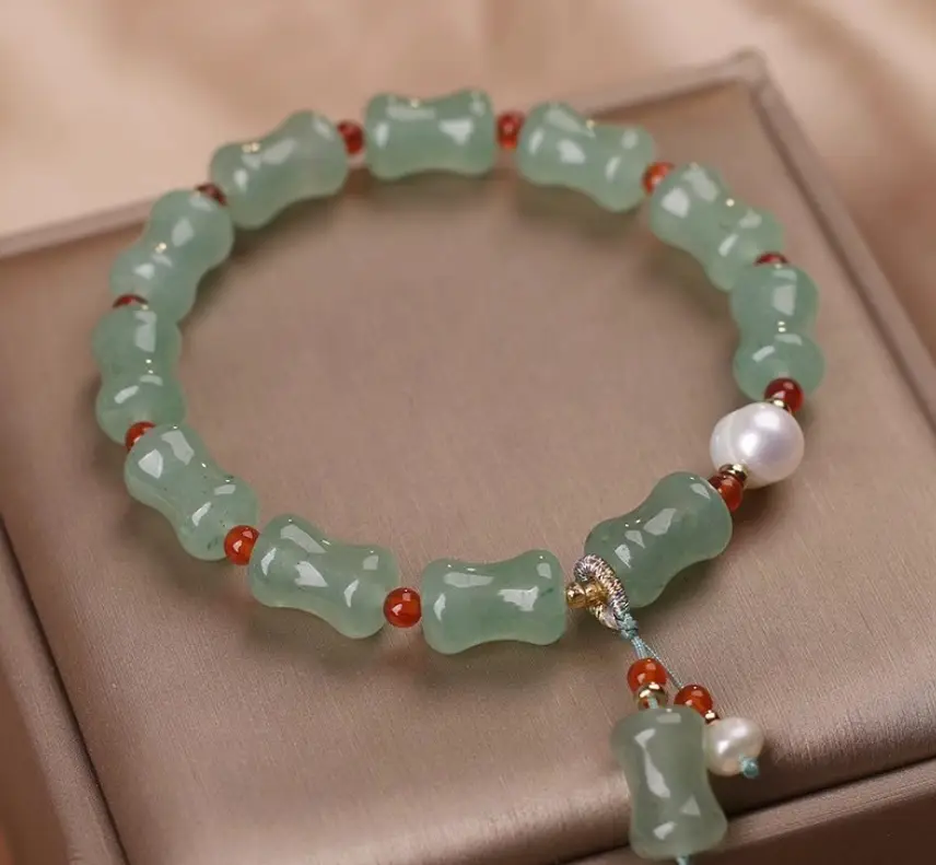 Green Mori Style Natural Green Aventurine Bamboo Jade Bracelet
