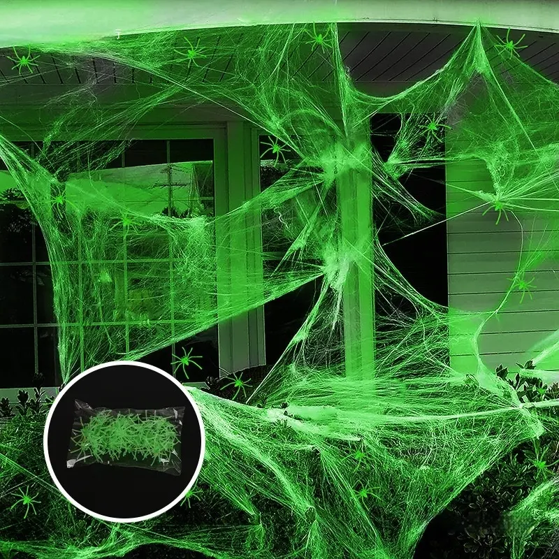 Halloween Decoration Luminous Spider Cotton Spider Silk Party Bar Haunted House Chamber Horror Decorative Ornaments Props