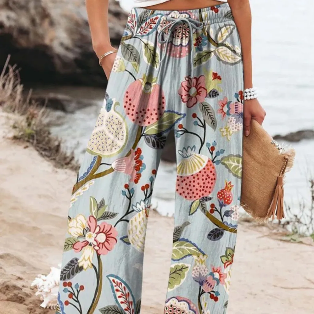 Women's Fashion Casual Pattern Printed Trousers - Color-L