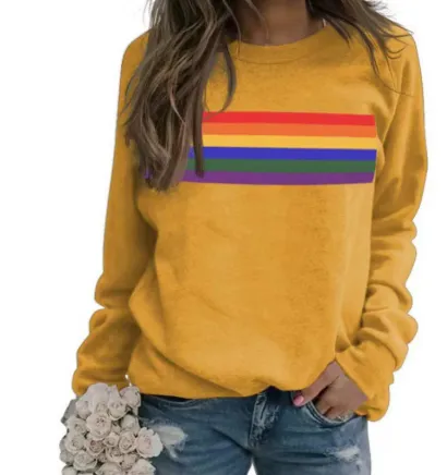 Color Striped Print Round Neck Pullover Long Sleeve Sweater Tmw16110 - Shop at LoveMi