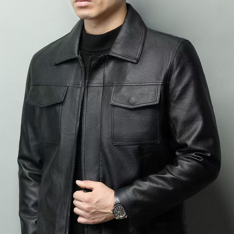 Men's Leather Coat Retro Short Slim Jacket