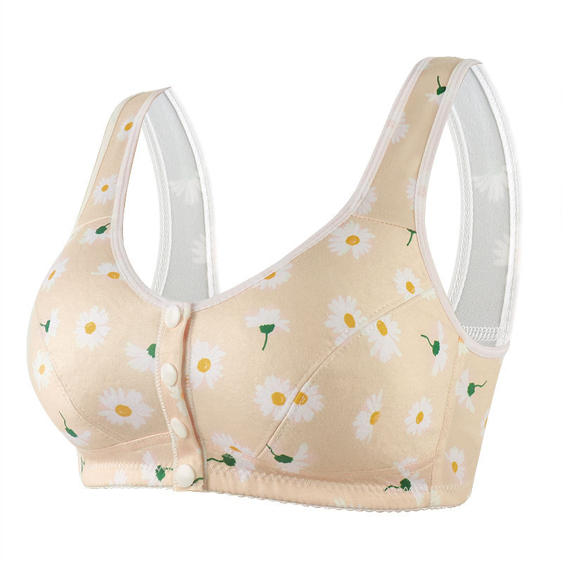 Women's Printed Wireless Wide Shoulder Strap Vest-style Soft Cotton Front Buckle