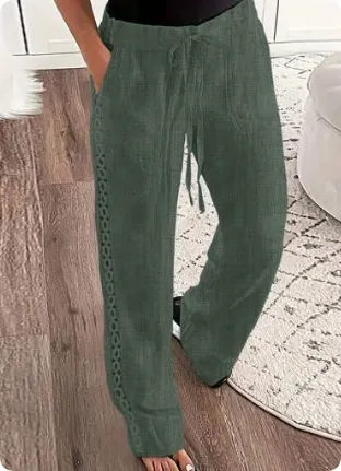 Casual Jeans Like Side Lace Trousers - Olive
